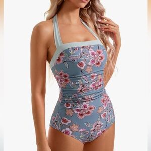 SUUKSESS Women’s Tummy Control One Piece Swimsuit Halter Retro Bathing Suit